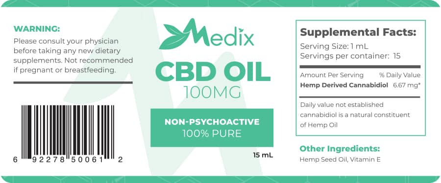 Medix CBD Oil - 100% Natural Flavor (100 MG)