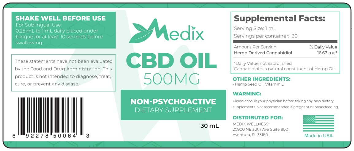 Medix CBD Oil - 100% Natural Flavor (500 MG)