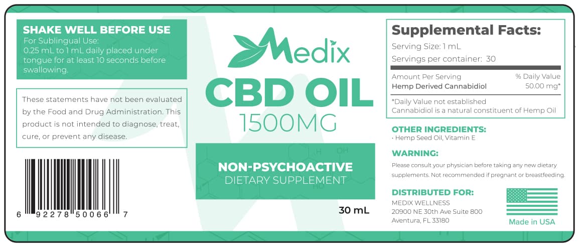 Medix CBD Oil - 100% Natural Flavor (1500 MG)