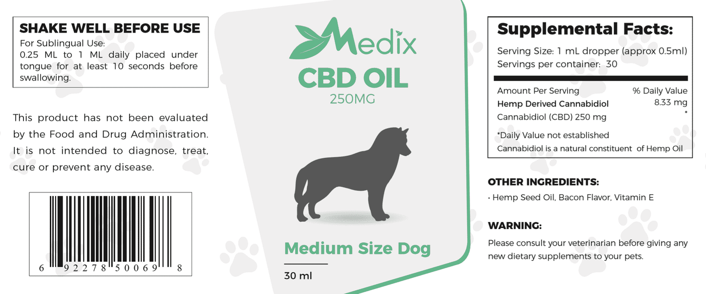 Medix CBD Oil for Medium Dogs - Bacon Flavor (250 MG)