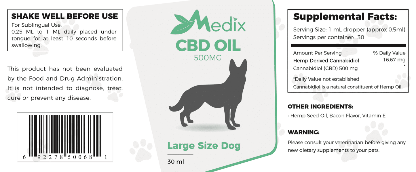 Medix CBD Oil for Large Dogs - Bacon Flavor (500 MG)