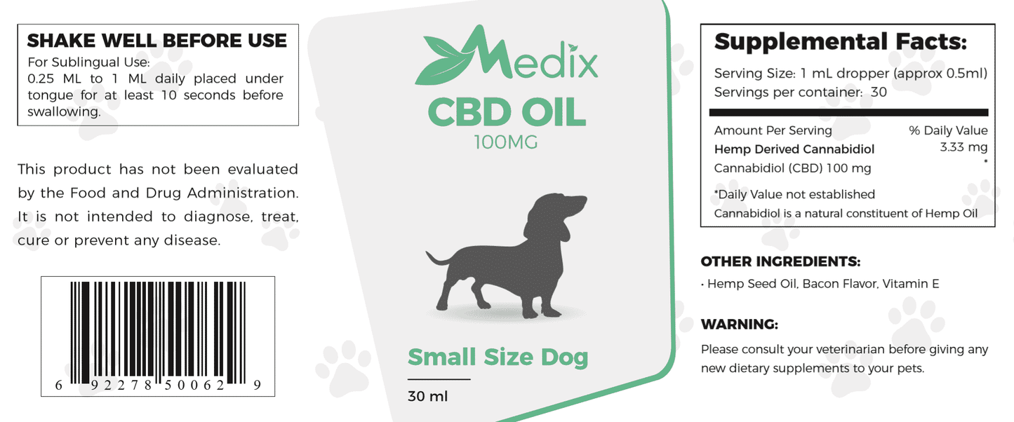 Medix CBD Oil for Small Dogs - Bacon Flavor (100 MG)